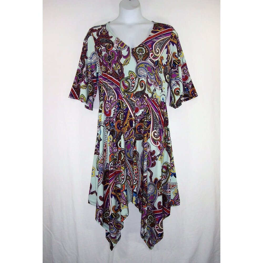 NEW Avenue 22/24 Paisley Dress Handkerchief Hem Elbow Length Sleeves V-Neck NWT - Picture 2 of 14